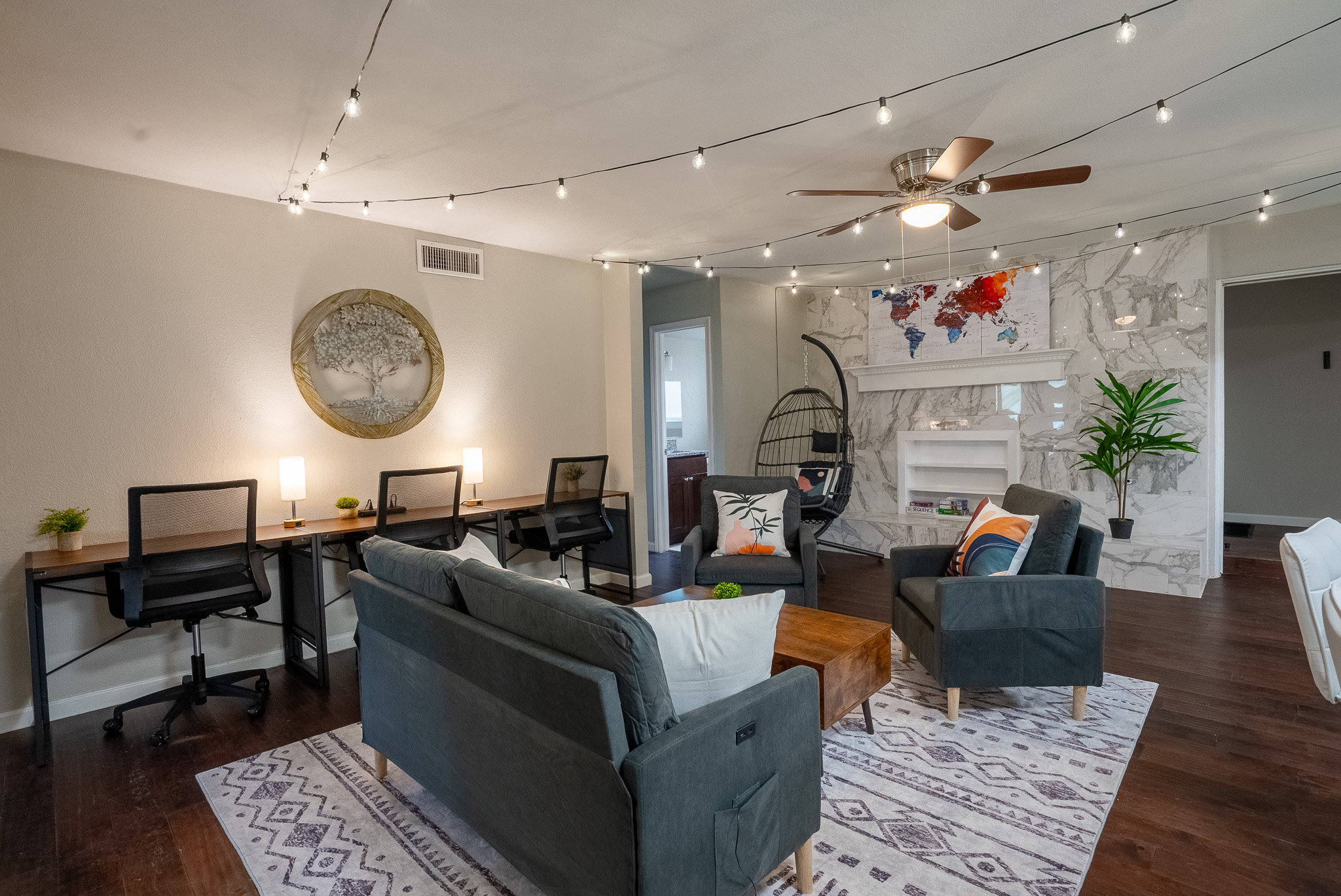 Modern and inviting co-living common area